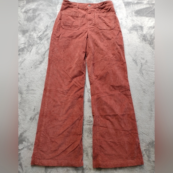 Faherty Pants - FAHERTY Stretch Corduroy Pants 27 Wide Leg Henna Rust Patch Pocket High Rise